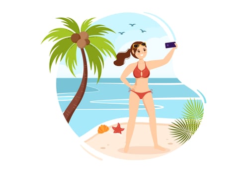 Swimwear with Different Designs of Bikinis and Swimsuits for Women at the Summer Beach in Flat Style Cartoon Hand Drawn Templates Illustration vector