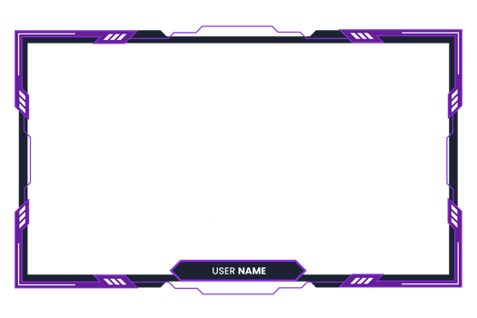 Stylish gamer screen interface PNG decoration with purple color abstract shapes. Online gamer background and screen border for live streaming. Futuristic gaming overlay on transparent background.