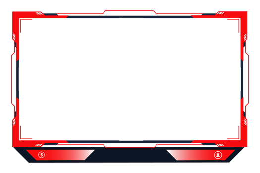 Modern gaming overlay and screen panel PNG design with red color. Live streaming overlay design on a transparent background. Broadcast gaming border design with buttons.