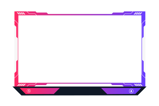 Online gaming screen panel and border design for gamers with colorful buttons. Live streaming overlay decoration with girly pink and blue color shades. Live broadcast elements PNG image.