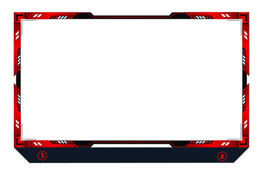 Futuristic gaming overlay image with abstract shapes. Modern gaming overlay and online screen panel PNG on a transparent background. Live streaming overlay and broadcast border design with red color.