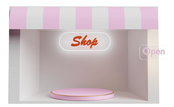 cylinder stage podium with shop store front isolated. open label tag, startup franchise business, display and minimalist mockup, abstract showcase concept, 3d illustration or 3d render png