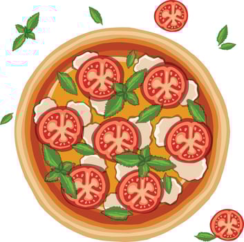 hand drawn pizza on cutting board illustration vector