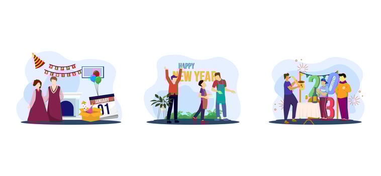 Kind Celebrate New Year Flat Bundle Design vector