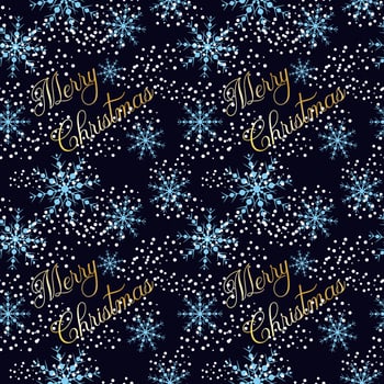 Merry Christmas Winter New Year dark pattern with snowflakes and inscription. vector