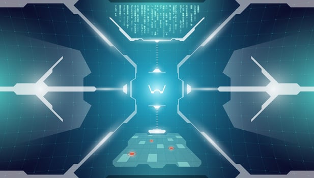 VR HUD technology head up display target. Digital futuristic virtual reality interface cyberpunk hi tech visor screen. FUI GUI UI spaceship cockpit dashboard panel design. Abstract vector illustration