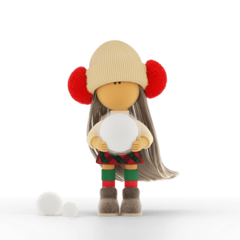 Christmas blonde rag doll with a big felt snowball png