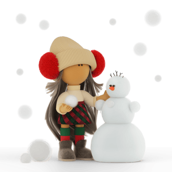 Cute blonde rag doll sculpts the Christmas snowman png