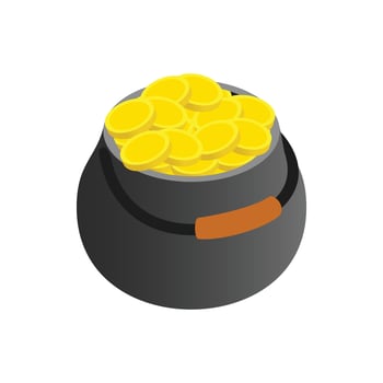 Pot full of gold coins isometric 3d icon vector