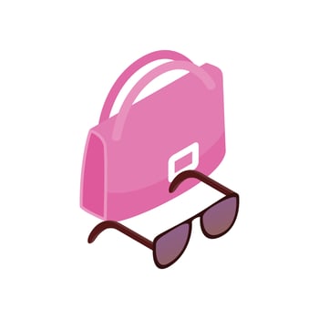 Pink Italian bag and black glasses icon vector