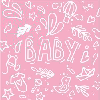 Vector illustration with baby elements isolated on pink background.