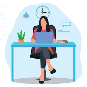Freelancer Young woman sitting on the Chair working with laptop at home, flat illustration vector