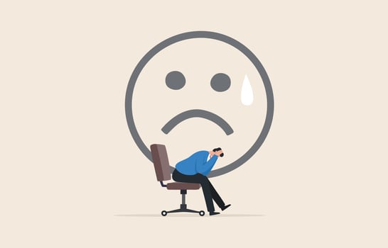 Demotivation from failure. No enthusiasm or burnout from tiring work. Psychotic symptoms or depression. Young man or businessman sitting stressed. vector