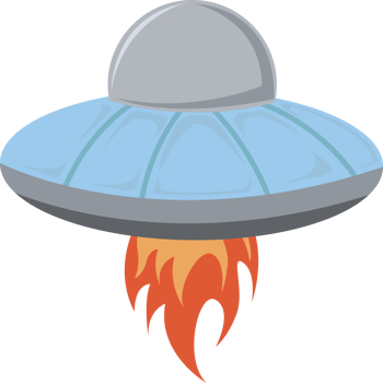 illustration of a blue ufo flying fire under it png