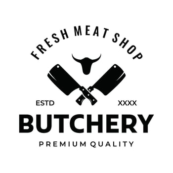Fresh butcher shop logo template with knife and vintage farm animals. Logos for businesses, restaurants, labels, stamps and fresh butcher shops. vector
