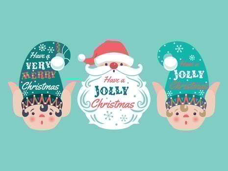 Christmas card with Santa and elves on blue background vector