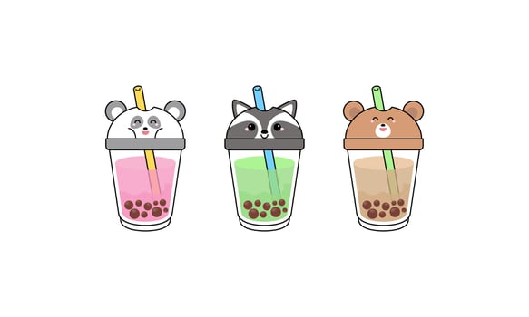 Kawai Cute Bubble Tea with Cup Animal Faces vector