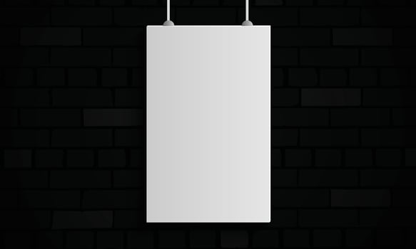 White frame on dark brick wall. vector