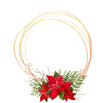 Beautiful frame Merry Christmas with a red flower poinsettia, thuja sprigs png