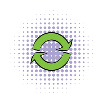 Green circular arrows icon, comics style vector