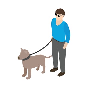 Blind man with guide dog icon, isometric 3d style vector