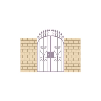 Gate with brick wall and a metal lattice icon vector