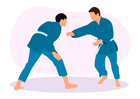 Athlete judoist, judoka, fighter in a duel, fight, match. Judo sport, martial art. Flat style. vector