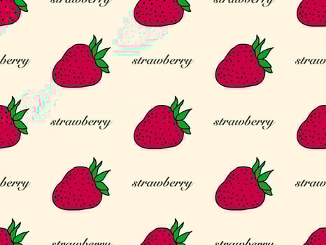 Strawberry cartoon character seamless pattern on orange background vector