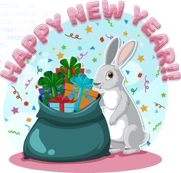Happy New Year text with cute rabbit for banner design vector