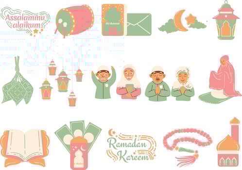 Pastel moslem illustration set vector