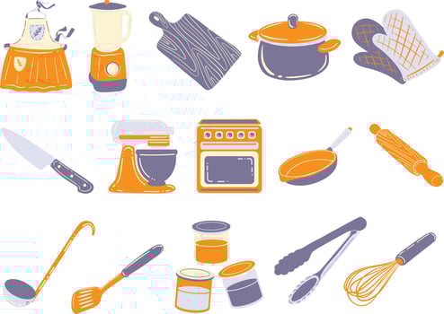Fun cooking utensils illustration set vector