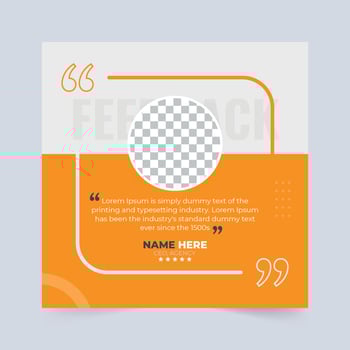 Customer feedback testimonial template vector with star ratings. Client testimonials template design with dark gray and yellow color. Customer feedback review or testimonial layout vector.