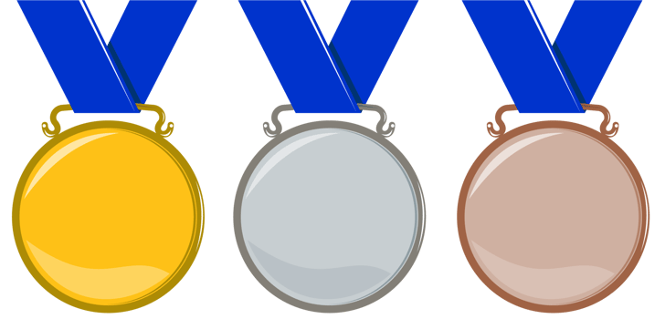 gold silver bronze Medals With Ribbon png