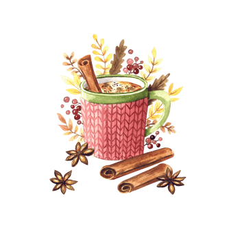 Watercolor mug with cookies and spicy png