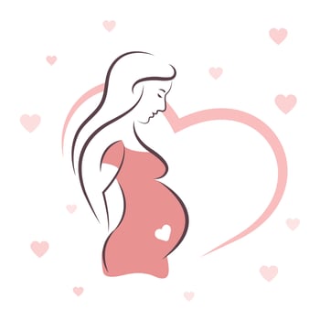 A pregnant woman. Vector. Illustration. Pregnant girl with long hair. Flat design. vector