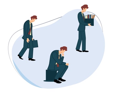employees lost their jobs. stressed employees. businessman failed. desperate businessman. flat design vector illustration