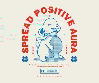 Vintage illustration of positve aura,rabbit vector t shirt design, vector graphic, typographic poster or tshirts street wear and Urban style