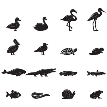 Collection of vector silhouette of farm and wild animal. Symbol of nature and creatures.