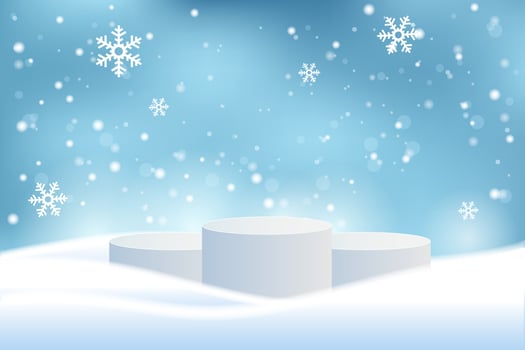 Winter background template with snow and podium vector
