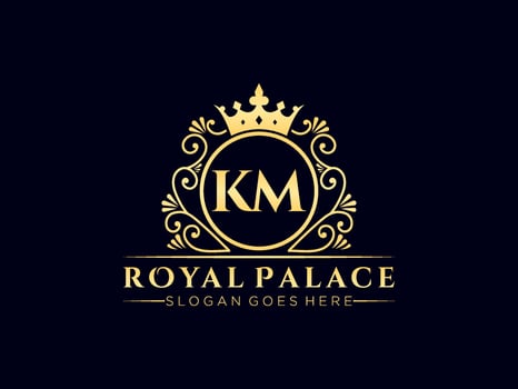 Letter KM Antique royal luxury victorian logo with ornamental frame. vector