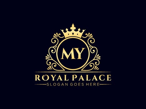 Letter MY Antique royal luxury victorian logo with ornamental frame. vector