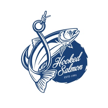 Salmon and hook fishing vector illustration, perfect for t shirt design and fishing team logo