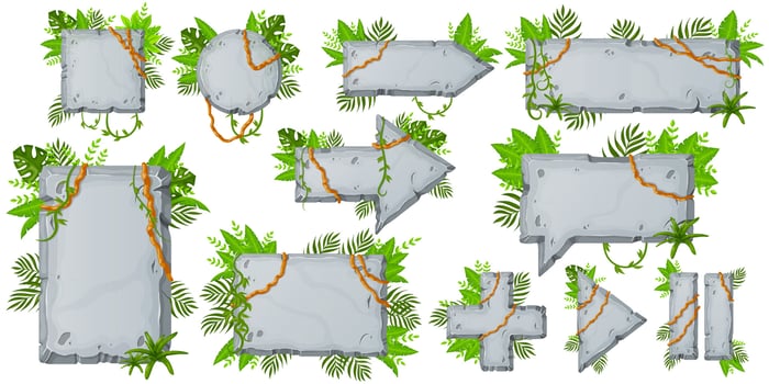 Stone Board set. Stone banner elements for game and web in cartoon style. vector