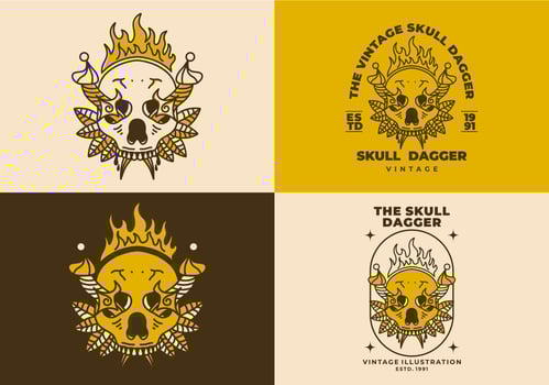 Vintage art illustration of a skull and dagger vector