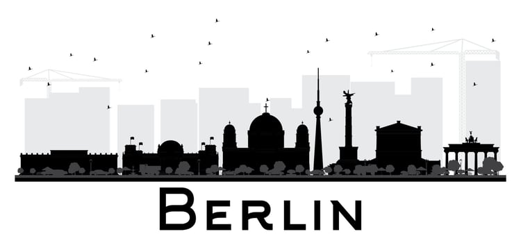 Berlin City skyline black and white silhouette. vector