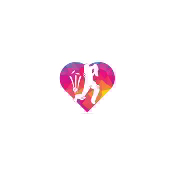 Batsman playing cricket heart shape concept logo. Cricket competition logo. Cricket championship. Cricket wicket and ball logo. Cricket logo vector