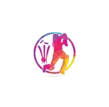 Batsman playing cricket. Cricket competition logo. Stylized cricketer character for website design. Cricket championship. vector