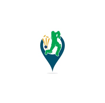 Batsman playing cricket map pin shape concept logo. Cricket competition logo. Cricket championship. cricket logo vector