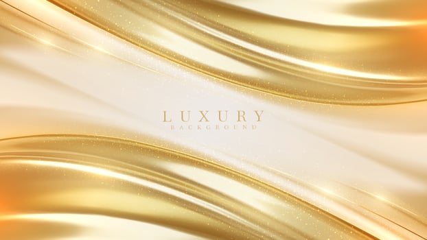Luxury background with realistic 3d gold metallic liquid elements with glitter light effect and bokeh. Vector illustration.