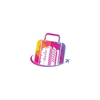 Travel logo, holidays, tourism, business trip company logo design. bag vector with airplane. Travel agency logo design. Building Office Travel Icon Logo Design.
